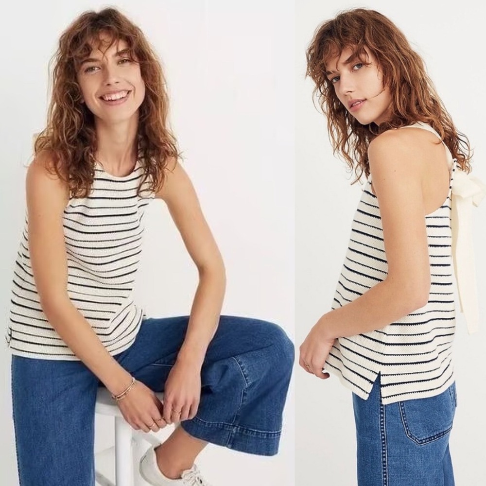 Madewell Texture & Thread Striped Bow-Back Tank Top Size S